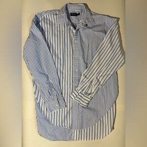 Ralph Lauren Blue White Stripe cotton Shirt oversized asymmetrical women’s 8